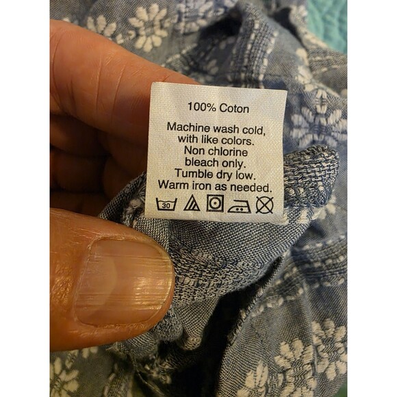 Madewell Womens Size XS Blue Seaglow Chambray Floral Drawstring Tie Neck Romper - Picture 6 of 9